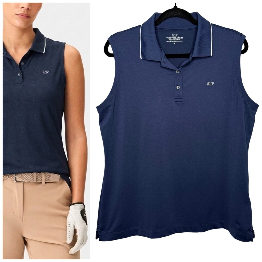 Vineyard Vines Performance Polo Shirt Size M‎ Blue Sleeveless Tank Golf Tennis